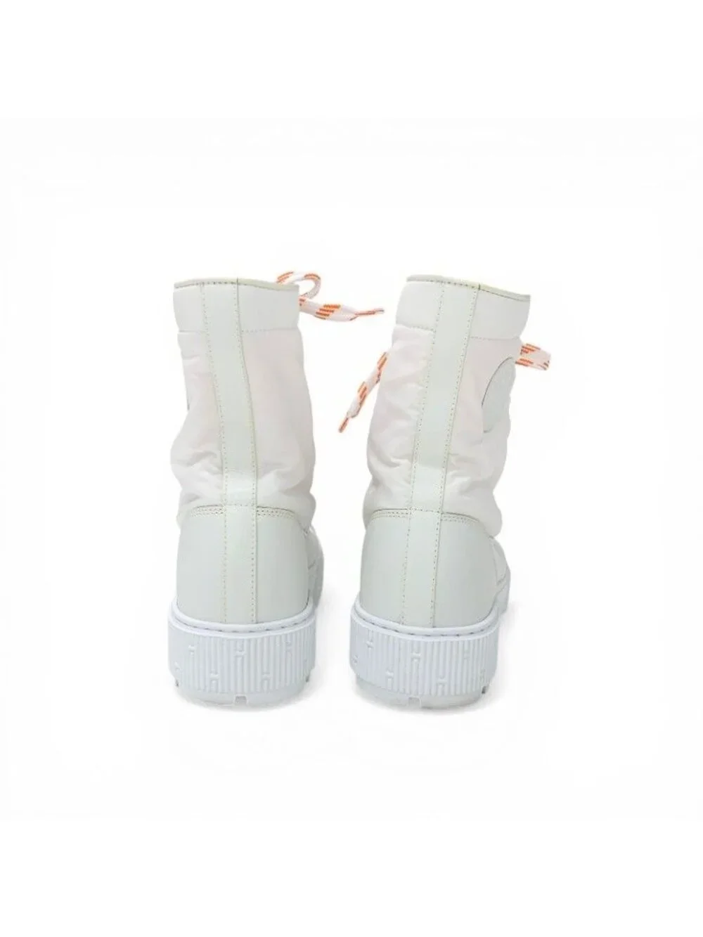 Hermes Fresh Boots Short Shoes Nylon Leather White Orange Lace